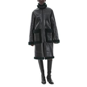 Helmut Lang Green Patent Shearling Coat Size XS